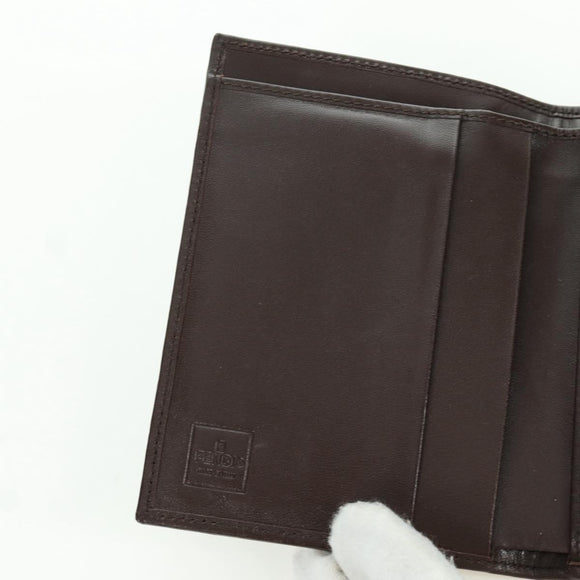 FENDI Zucca Canvas Trifold Wallet Black Brown Auth am11005V