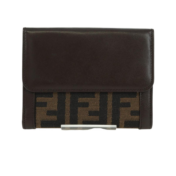 FENDI Zucca Canvas Trifold Wallet Black Brown Auth am11005V