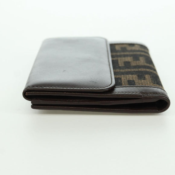 FENDI Zucca Canvas Trifold Wallet Black Brown Auth am11005V