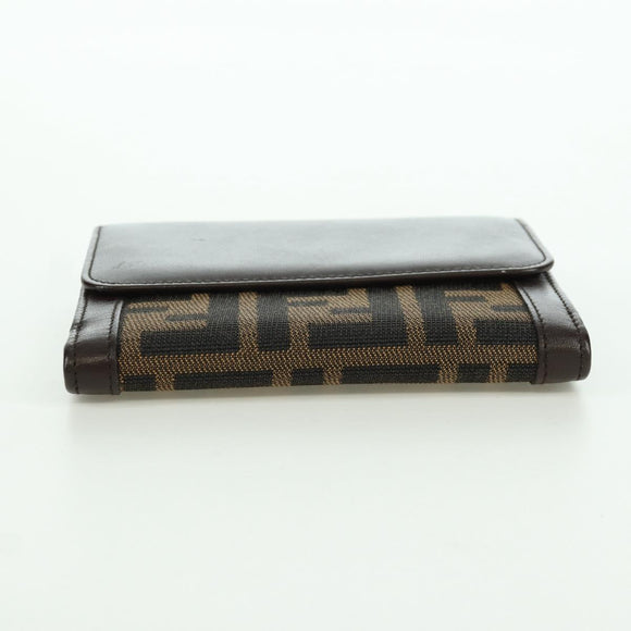 FENDI Zucca Canvas Trifold Wallet Black Brown Auth am11005V