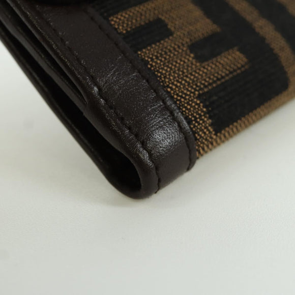 FENDI Zucca Canvas Trifold Wallet Black Brown Auth am11005V