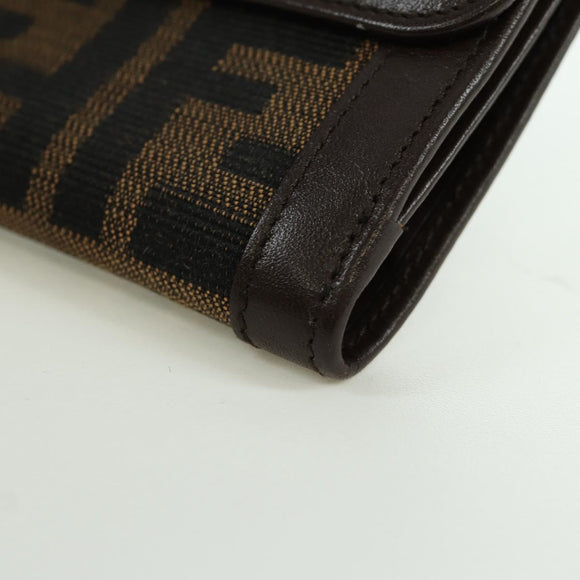 FENDI Zucca Canvas Trifold Wallet Black Brown Auth am11005V