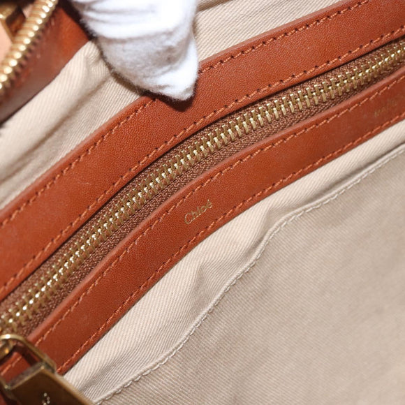 Chloe Little Alice Hand Bag Leather 2way Brown Gold Auth am11007