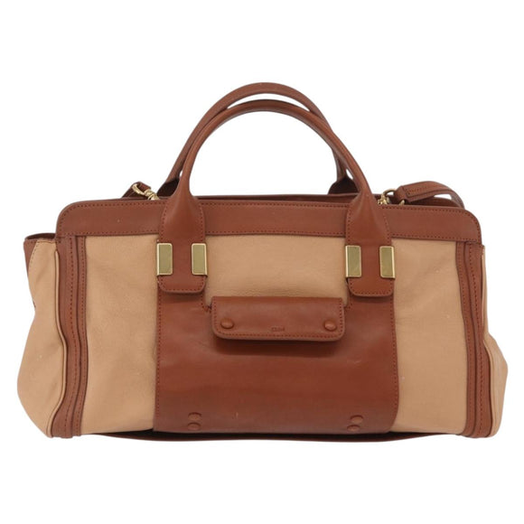 Chloe Little Alice Hand Bag Leather 2way Brown Gold Auth am11007