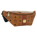 MCM Vicetos Logogram Waist bag PVC Leather Gold Brown Auth am11009A-1