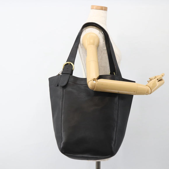 Coach Old Tote Bag Leather Black Gold Auth am11015