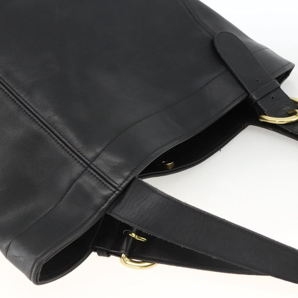 Coach Old Tote Bag Leather Black Gold Auth am11015