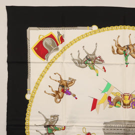 CELINE Scarf Silk Black White Auth am11020A - 0