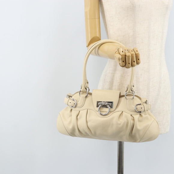 Salvatore Ferragamo Gancini Marissa Bag Leather White Silver Auth am11025