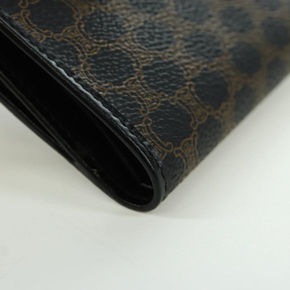 CELINE Macadam Canvas Trifold Wallet PVC Leather Black Gold Auth am11034V