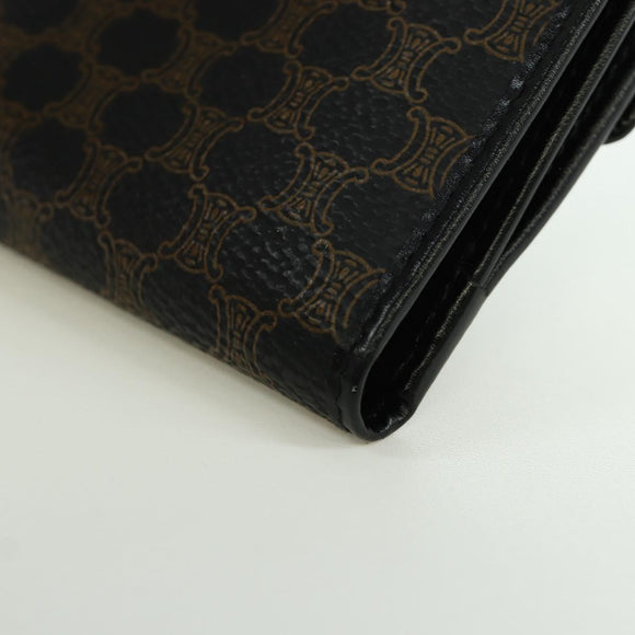 CELINE Macadam Canvas Trifold Wallet PVC Leather Black Gold Auth am11034V