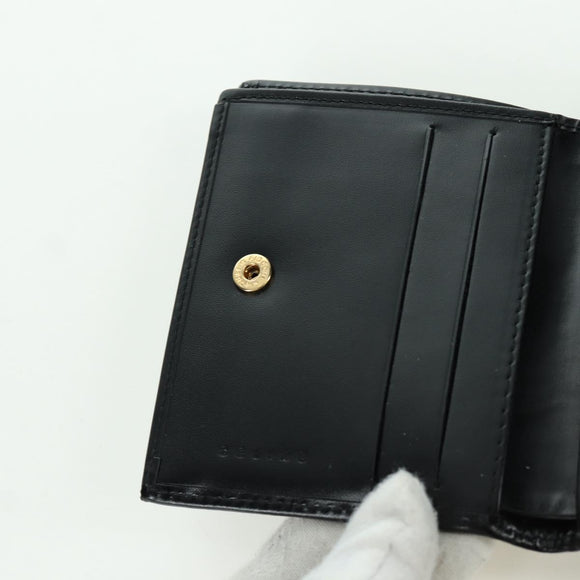 CELINE Macadam Canvas Trifold Wallet PVC Leather Black Gold Auth am11034V