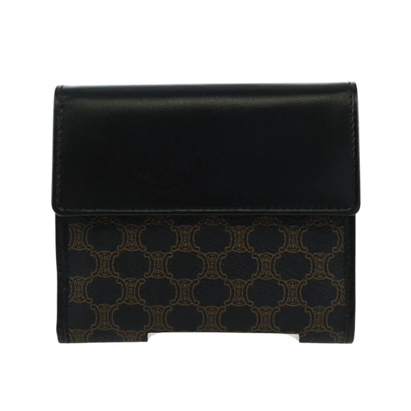CELINE Macadam Canvas Trifold Wallet PVC Leather Black Gold Auth am11034V