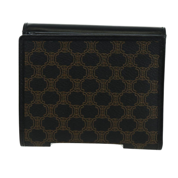 CELINE Macadam Canvas Trifold Wallet PVC Leather Black Gold Auth am11034V