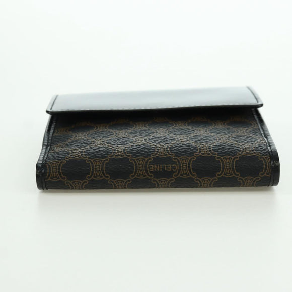 CELINE Macadam Canvas Trifold Wallet PVC Leather Black Gold Auth am11034V