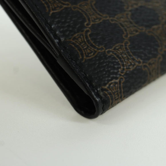 CELINE Macadam Canvas Trifold Wallet PVC Leather Black Gold Auth am11034V
