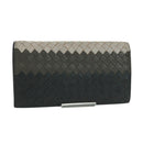 BOTTEGA VENETA INTRECCIATO Long Wallet Leather Navy Gray Ivory Auth am11043A-1