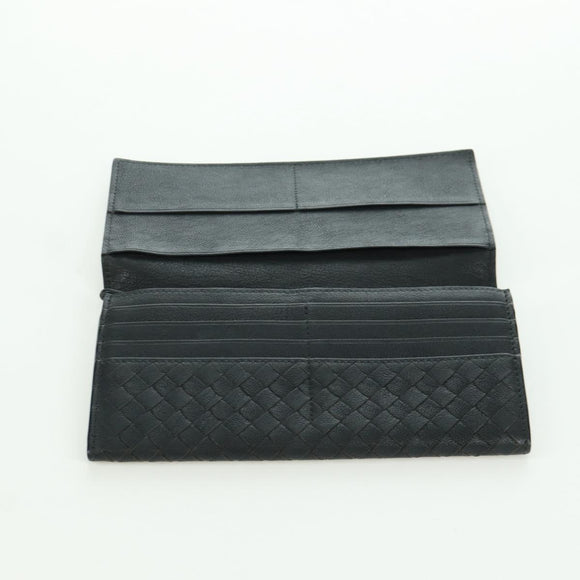 BOTTEGA VENETA INTRECCIATO Long Wallet Leather Navy Gray Ivory Auth am11043A