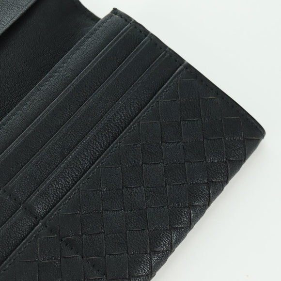 BOTTEGA VENETA INTRECCIATO Long Wallet Leather Navy Gray Ivory Auth am11043A