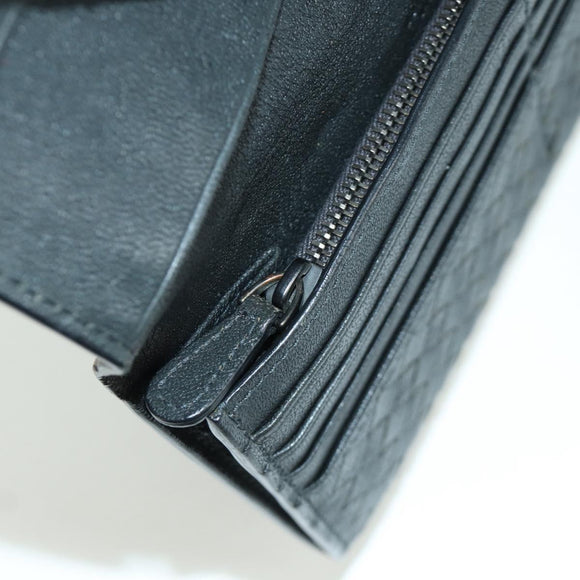 BOTTEGA VENETA INTRECCIATO Long Wallet Leather Navy Gray Ivory Auth am11043A