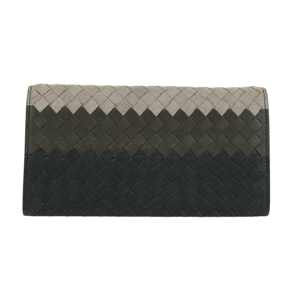 BOTTEGA VENETA INTRECCIATO Long Wallet Leather Navy Gray Ivory Auth am11043A