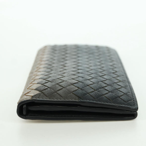 BOTTEGA VENETA INTRECCIATO Long Wallet Leather Navy Gray Ivory Auth am11043A