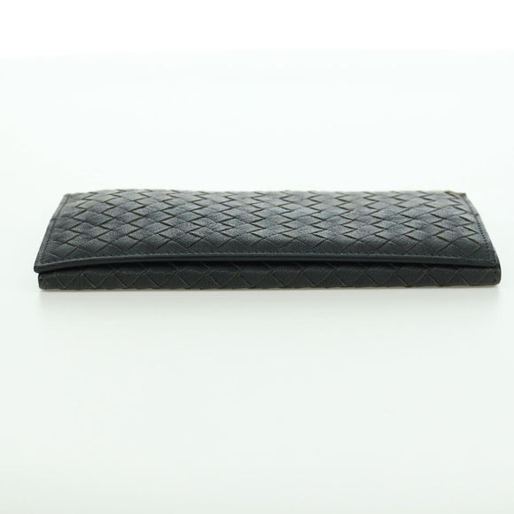 BOTTEGA VENETA INTRECCIATO Long Wallet Leather Navy Gray Ivory Auth am11043A