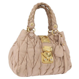 Miu Miu Matelasse Hand Bag Leather 2way Pink Gold Auth am11053A