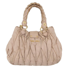 Miu Miu Matelasse Hand Bag Leather 2way Pink Gold Auth am11053A - 0