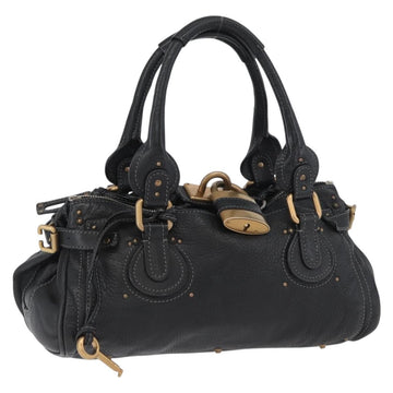 Chloe Paddington Hand Bag Leather Black Gold Silver Auth am11055SAV