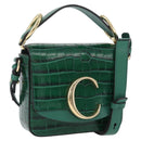 Chloe C Hand Bag Embossed Leather 2way Green Gold Auth am11062V-1