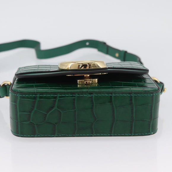 Chloe C Hand Bag Embossed Leather 2way Green Gold Auth am11062V