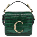 Chloe C Hand Bag Embossed Leather 2way Green Gold Auth am11062V-2
