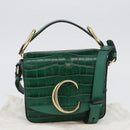 Chloe C Hand Bag Embossed Leather 2way Green Gold Auth am11062V-26