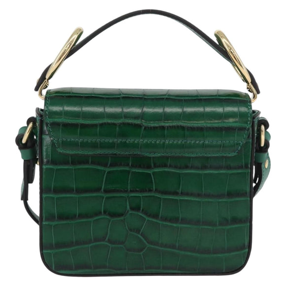 Chloe C Hand Bag Embossed Leather 2way Green Gold Auth am11062V