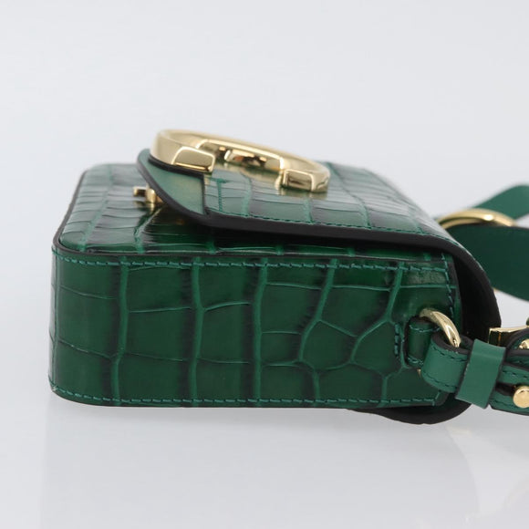 Chloe C Hand Bag Embossed Leather 2way Green Gold Auth am11062V