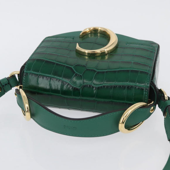 Chloe C Hand Bag Embossed Leather 2way Green Gold Auth am11062V