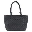 CHANEL Cambon Line Matelasse Tote Bag Lamb Skin Black Silver CC Auth am11064M-2