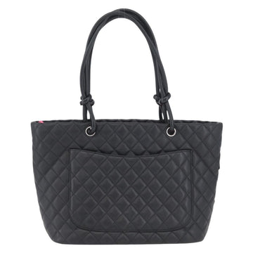 CHANEL Cambon Line Matelasse Tote Bag Lamb Skin Black Silver CC Auth am11064M - 0