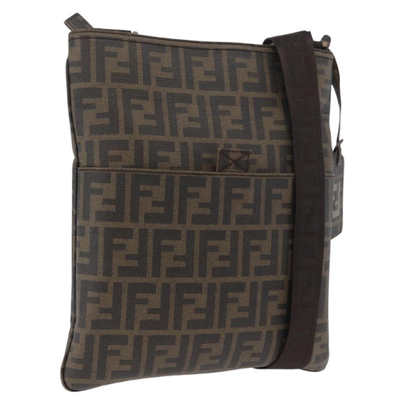 FENDI Zucca Canvas Shoulder Bag PVC Brown Black Auth am11068A