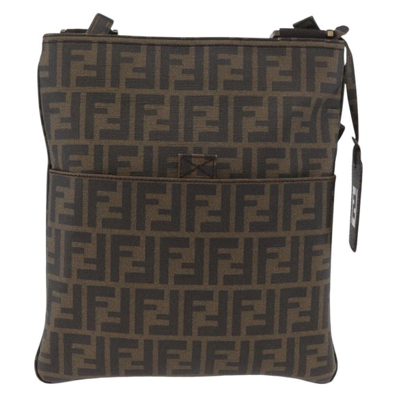 FENDI Zucca Canvas Shoulder Bag PVC Brown Black Auth am11068A