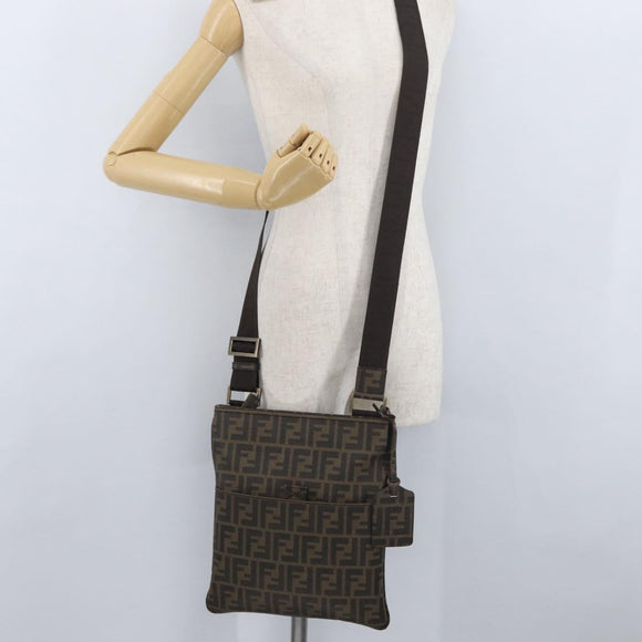 FENDI Zucca Canvas Shoulder Bag PVC Brown Black Auth am11068A