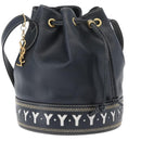 SAINT LAURENT Purse Shoulder Bag Leather Navy White Gold Auth am11069A-1