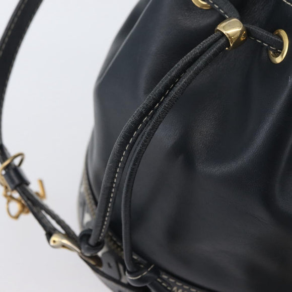 SAINT LAURENT Purse Shoulder Bag Leather Navy White Gold Auth am11069A