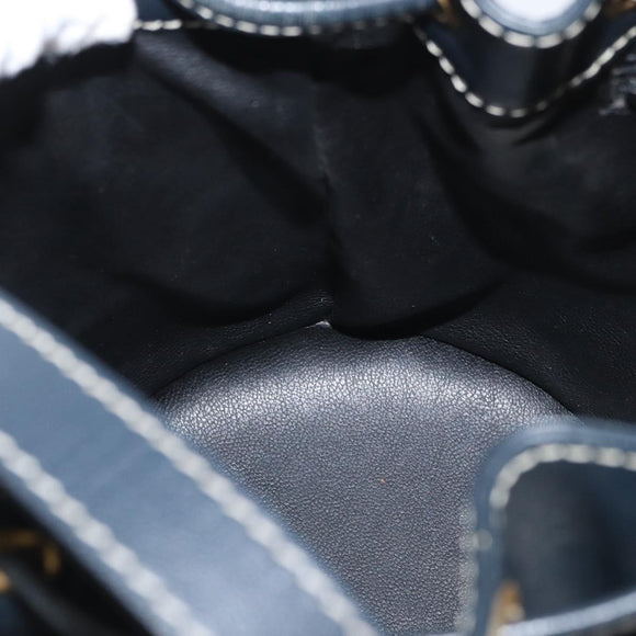 SAINT LAURENT Purse Shoulder Bag Leather Navy White Gold Auth am11069A