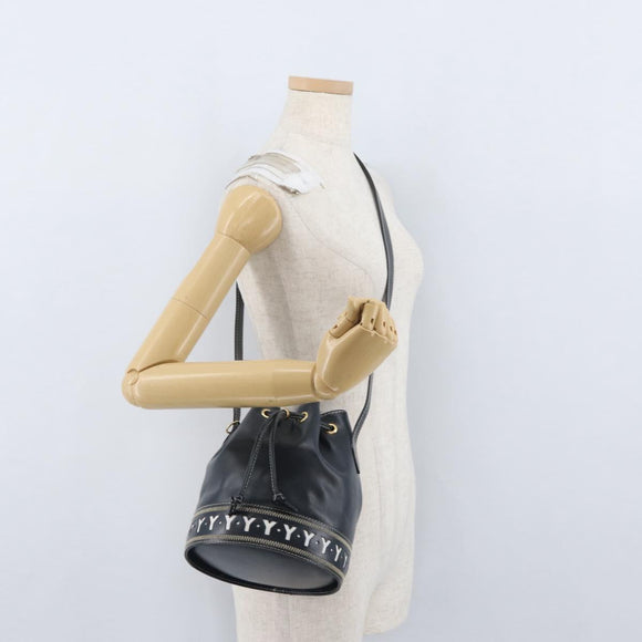 SAINT LAURENT Purse Shoulder Bag Leather Navy White Gold Auth am11069A