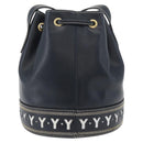SAINT LAURENT Purse Shoulder Bag Leather Navy White Gold Auth am11069A-3