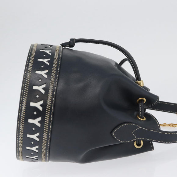 SAINT LAURENT Purse Shoulder Bag Leather Navy White Gold Auth am11069A