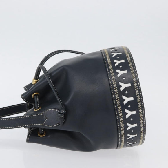 SAINT LAURENT Purse Shoulder Bag Leather Navy White Gold Auth am11069A