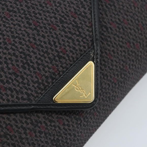 SAINT LAURENT Clutch Bag Leather Canvas Black Gold Auth am11073A